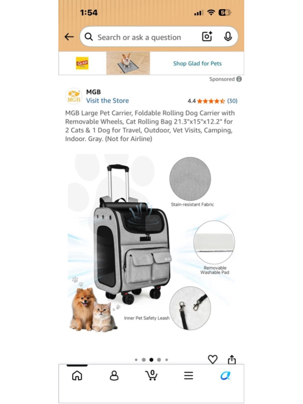 Rolling Pet Carrier Backpack With Wheels Foldable Dog Cat Travel Bag Gray Large - Picture 10 of 11